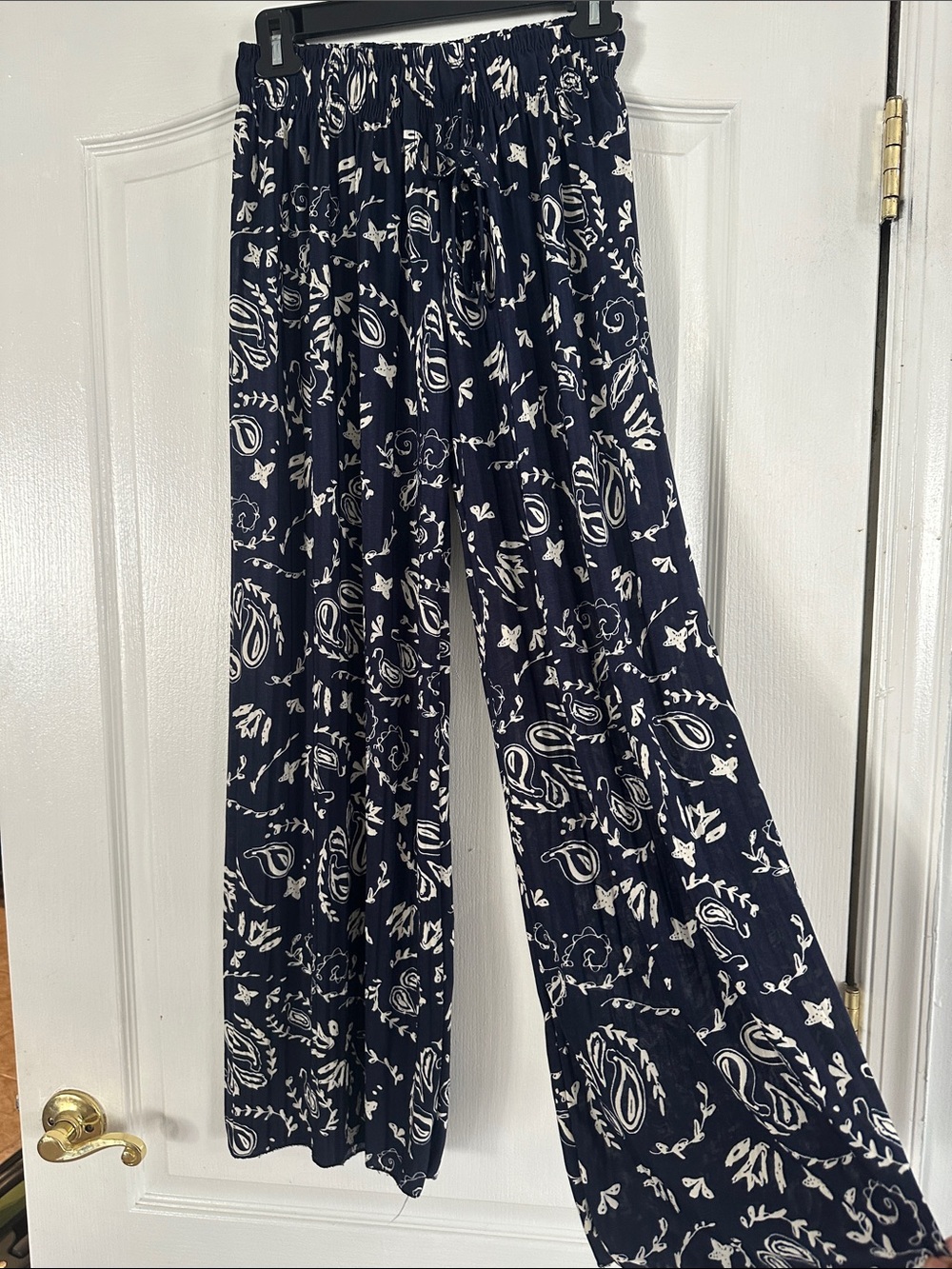 Navy Paisley Wide-Leg spandex light weight Women's Pants